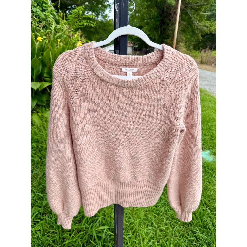 LC Lauren Conrad Pink Metallic Shimmer Knit Sweater Womens Medium Raglan Sleeve